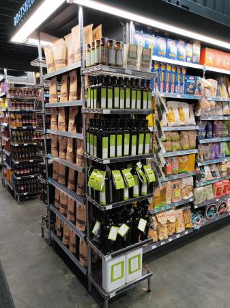 Full end of aisle display Great Southern Groves produce commanding a full end of aisle display in high end grocery retailer, The Boatshed Market in Perth.